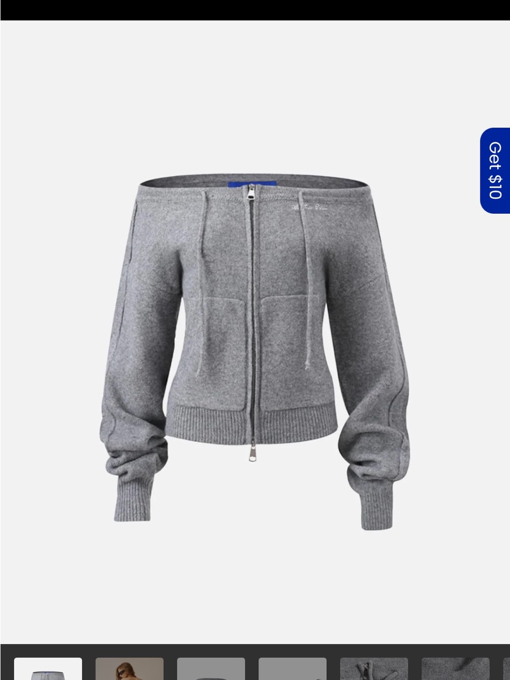 Aelfric Eden Off-Shoulder Zip-Up Sweater - Gray